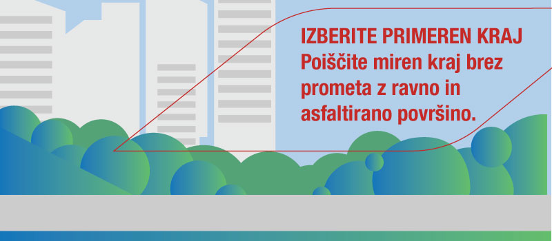 Minigrafika: Poiščite miren kraj brez prometa z ravno in asfaltirano površino.