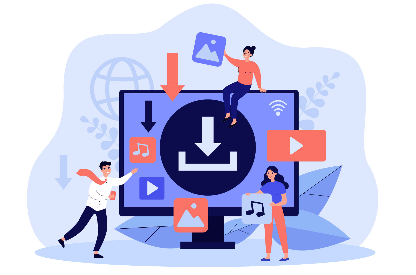 Multimedia content illustration with multiple people