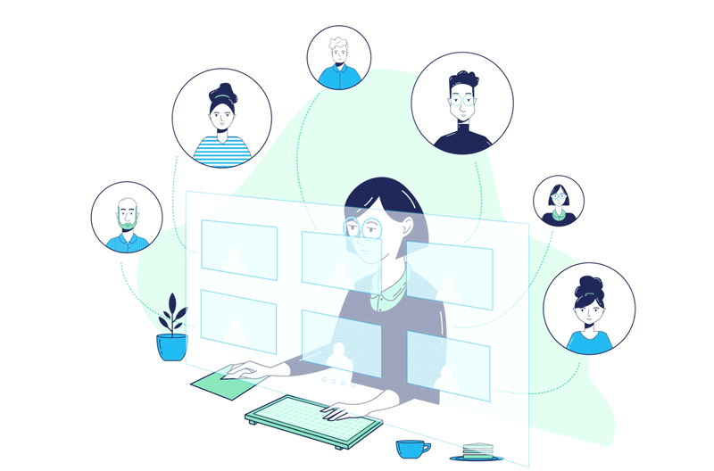 Animated graphic of virtual staff meeting