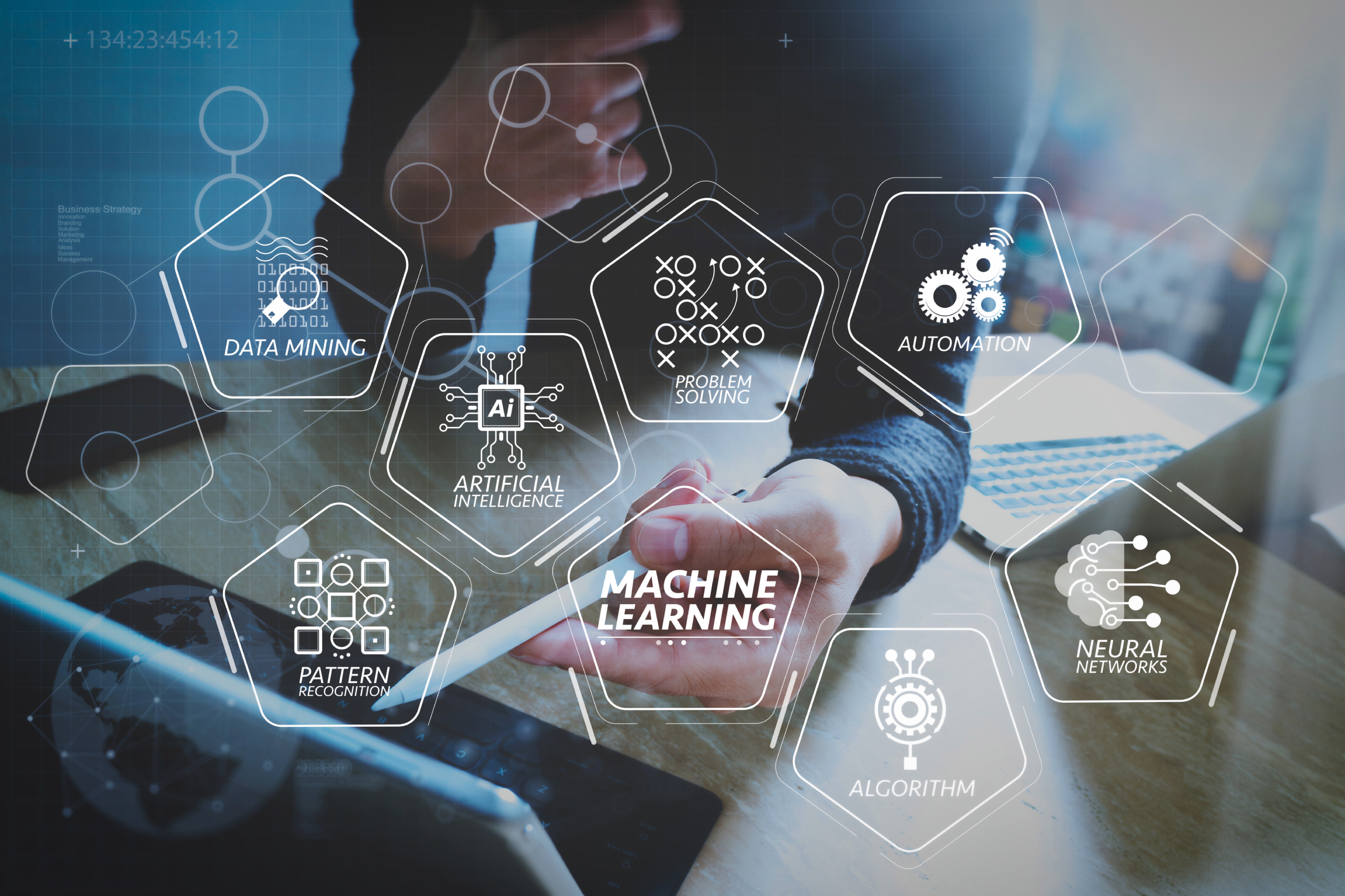 Website designer working digital tablet dock keyboard and computer laptop with smart phone and graphics design diagram on maple desk as concept