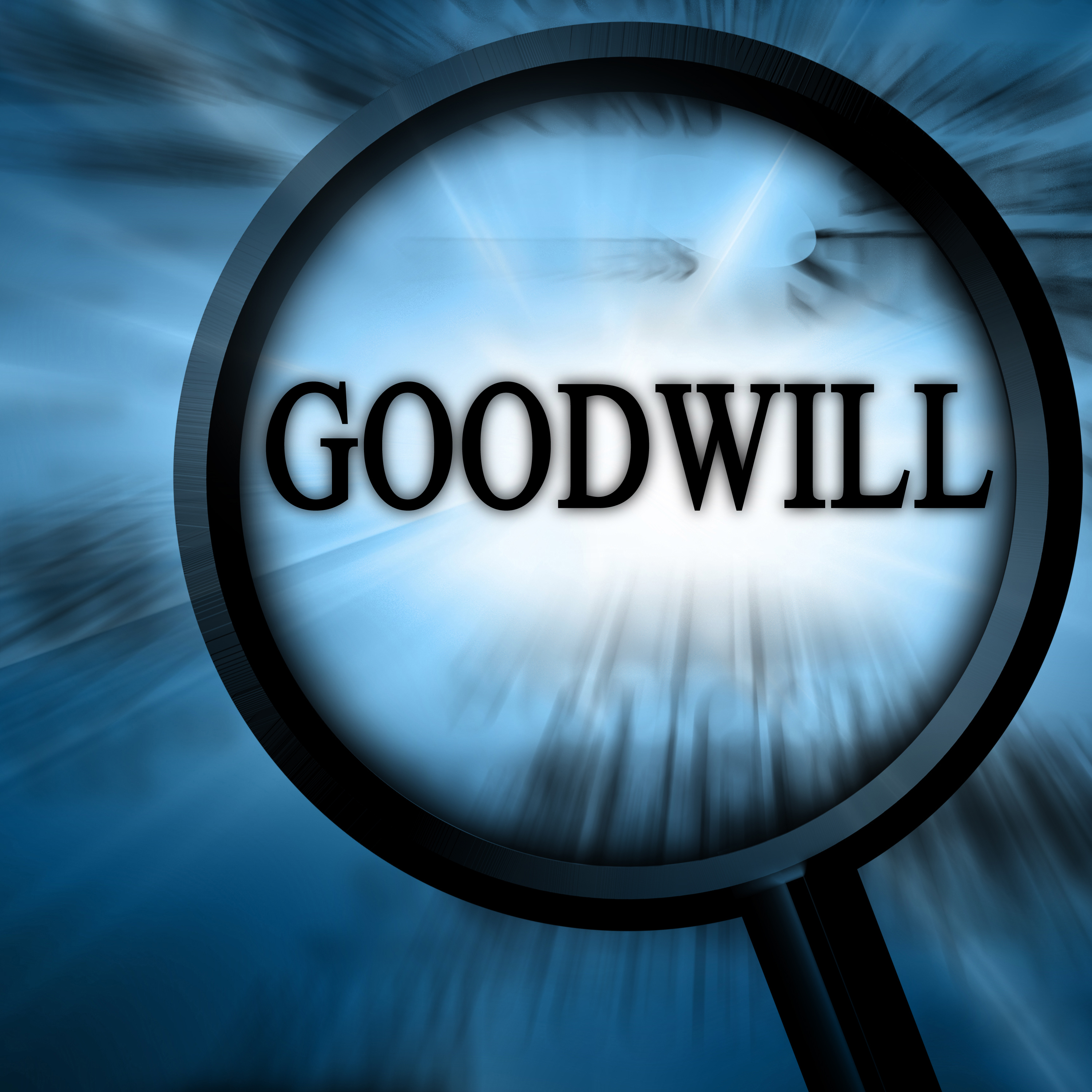 goodwill on a blue background with a magnifier