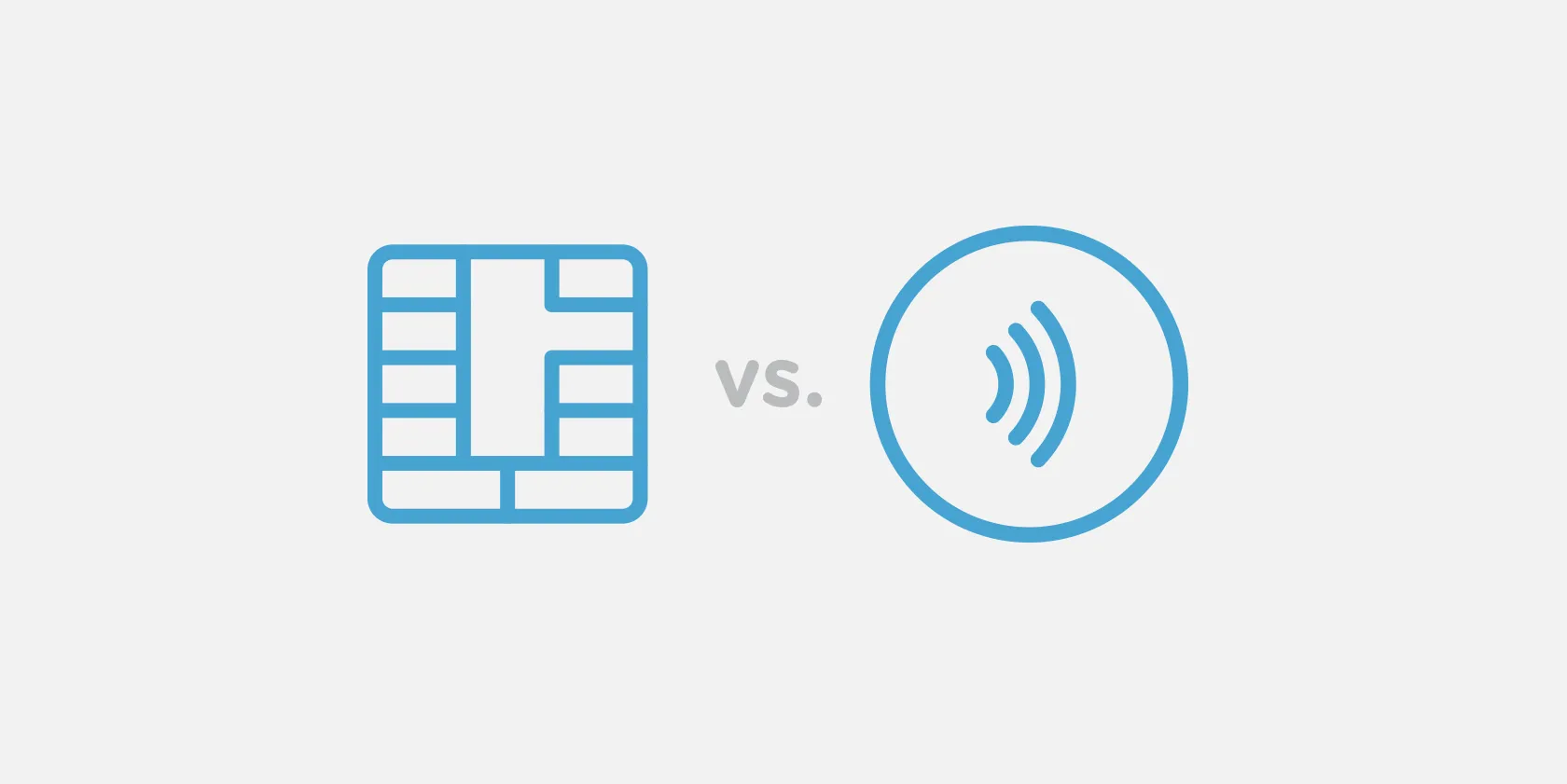 Diagram of a chip card icon versus a contactless icon
