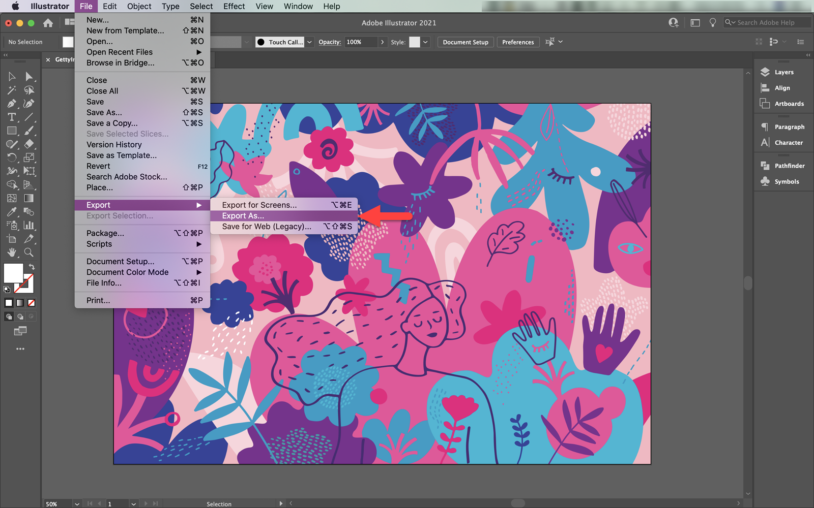 Exporting an AI image file in Adobe Illustrator for Mac