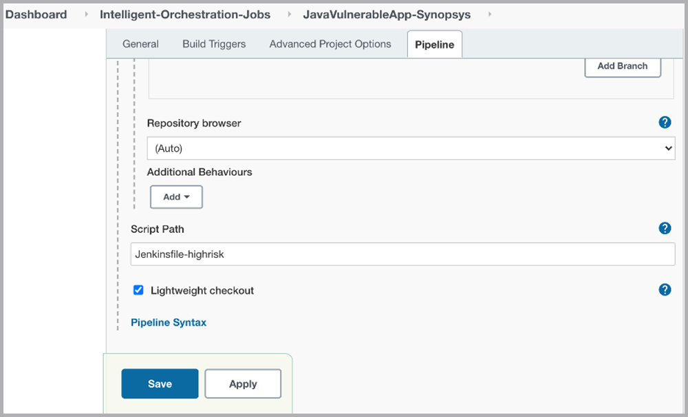 path for jenkinsfile | Synopsys