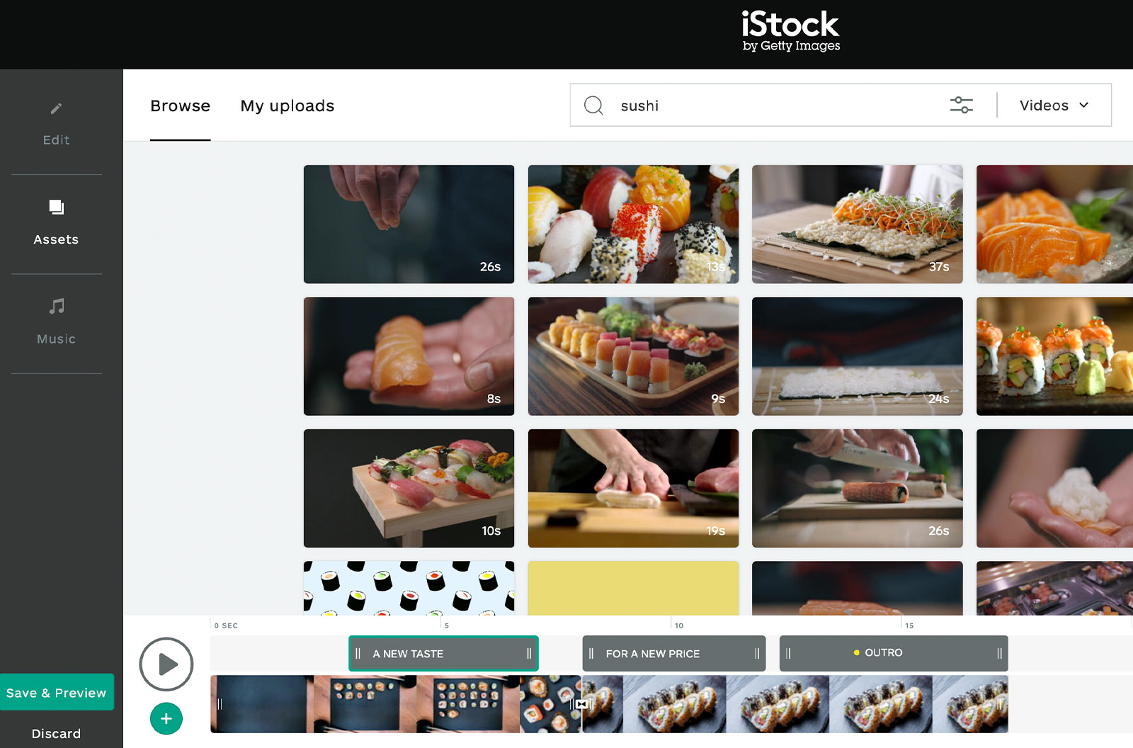 Screenshot of Assets page browsing additional sushi images