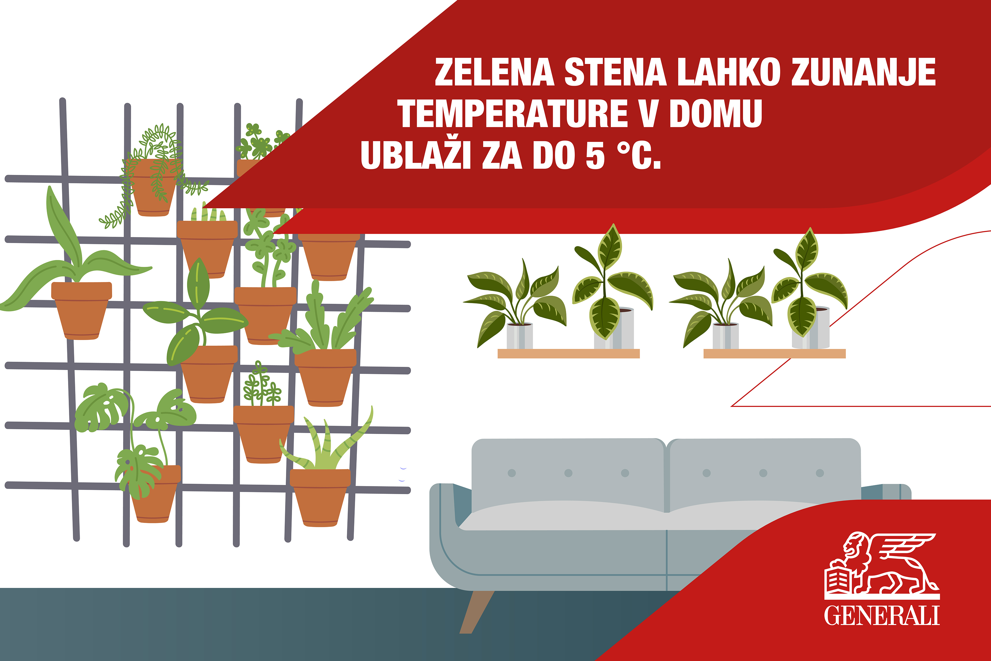 Zelena stena lahko zunanje temperature v domu ublaži za do 5 °C.