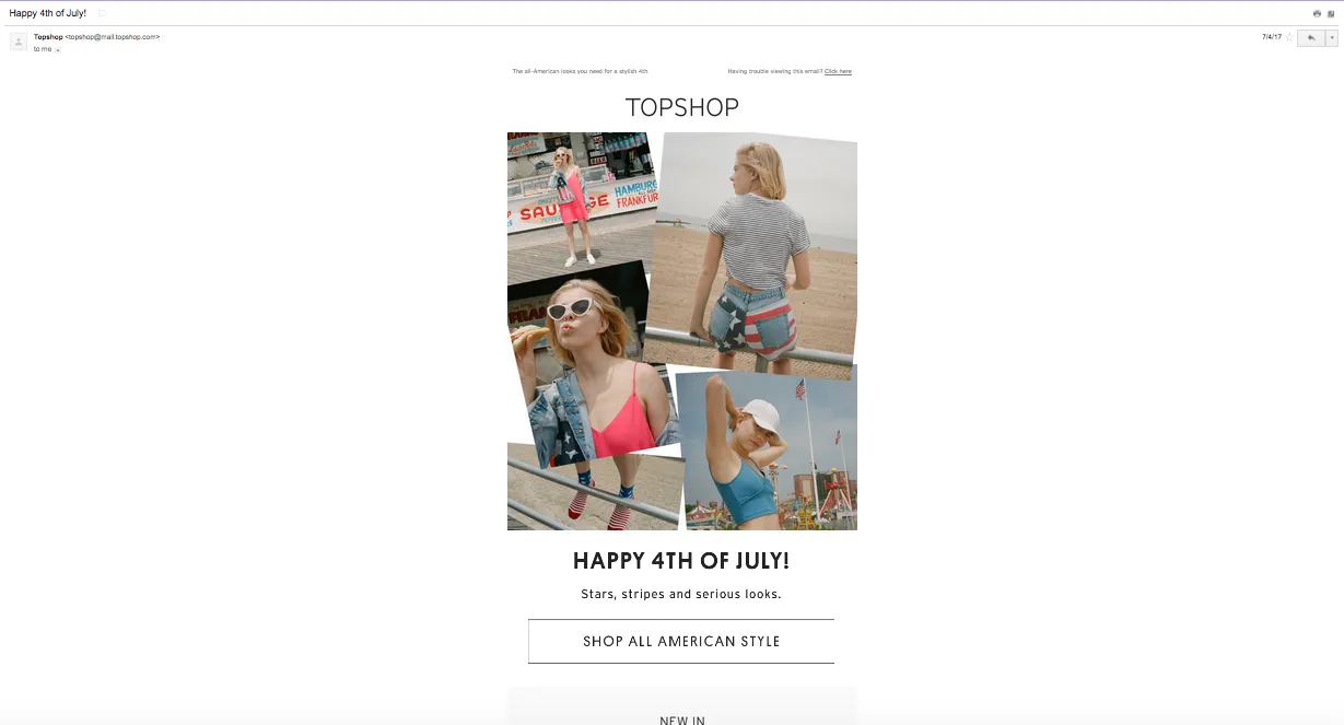 TopShop 4th of July email