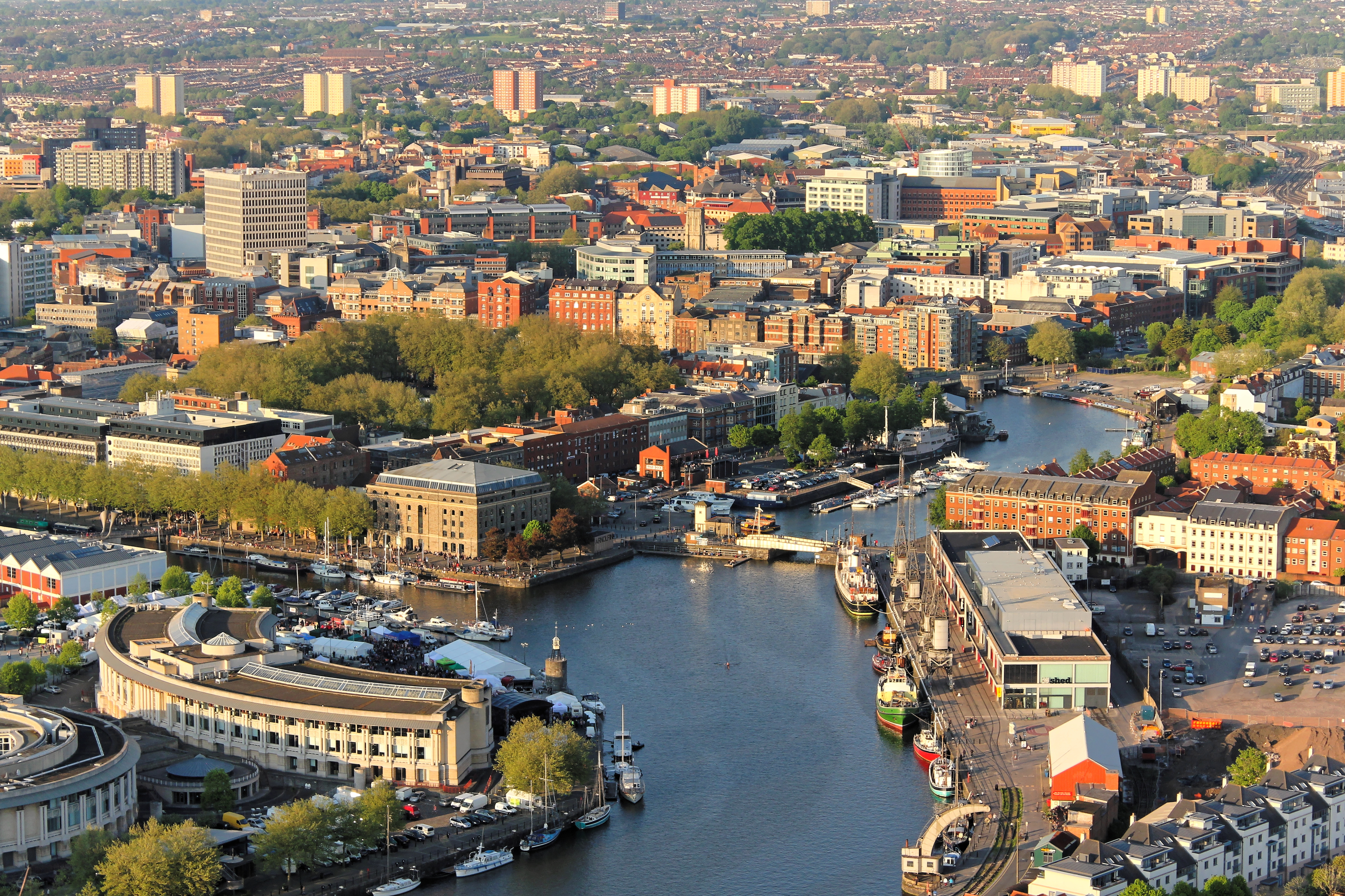 Above the city. Aerial view of streets and houses in Bristol, England.