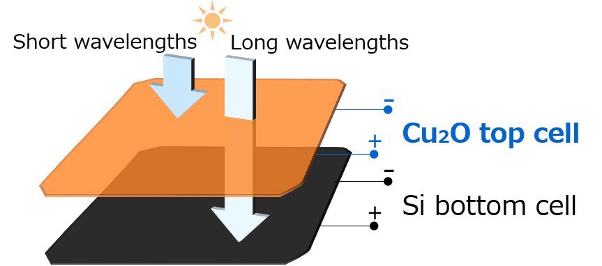 Diagram of the Cu₂O/Si tandem solar cell’s four-terminal structure