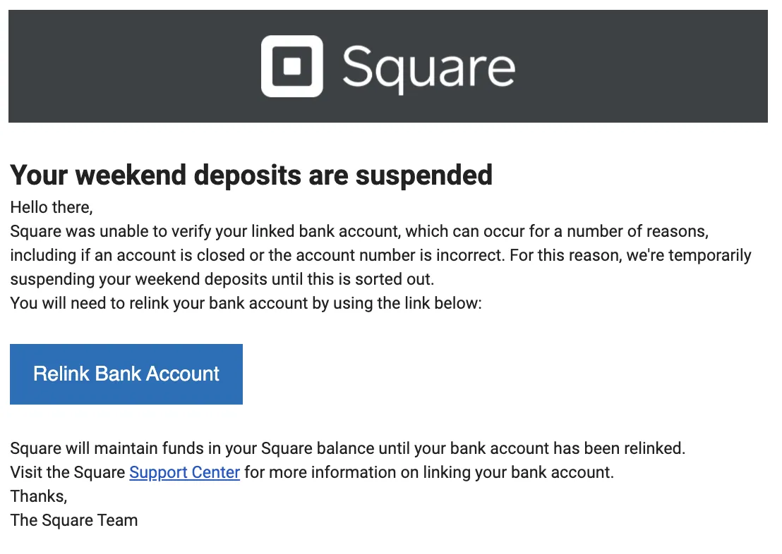 Deposit Suspended Phishing Email
