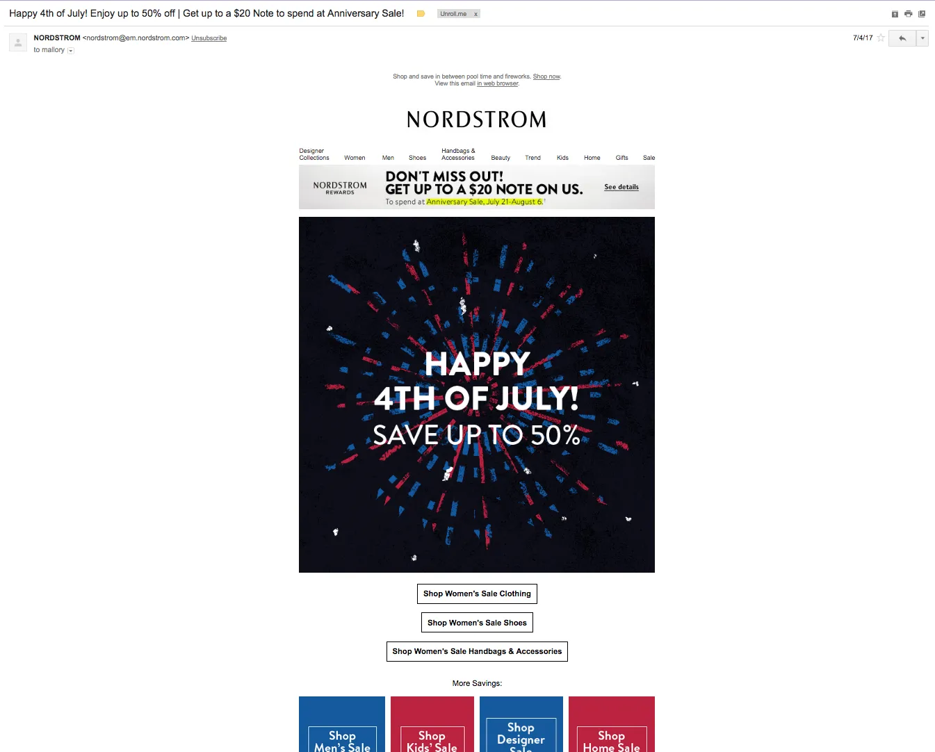 Nordstrom 4th of July email
