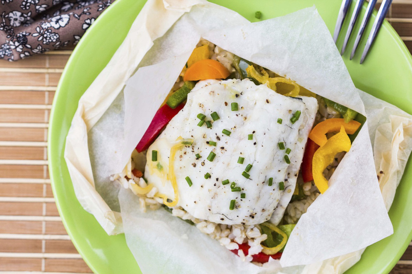 Air Fryer Halibut with Vegetables (Halibut en Papillote) - Stem and Spoon