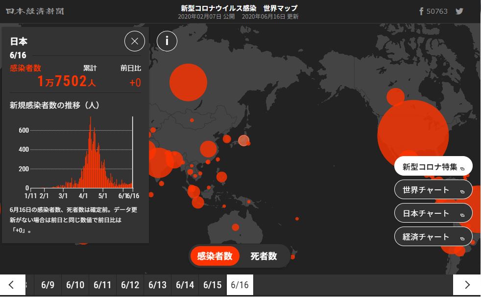 日経ビジュアルデータ_新型コロナウイルス感染　世界マップ