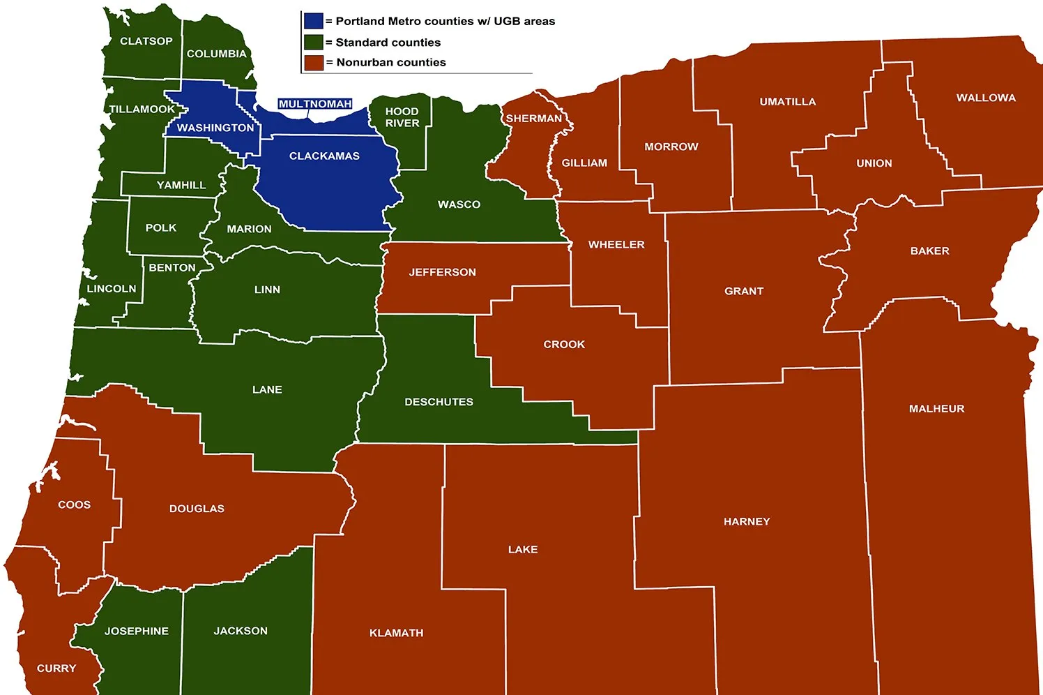 oregon's standard and non-urban counties