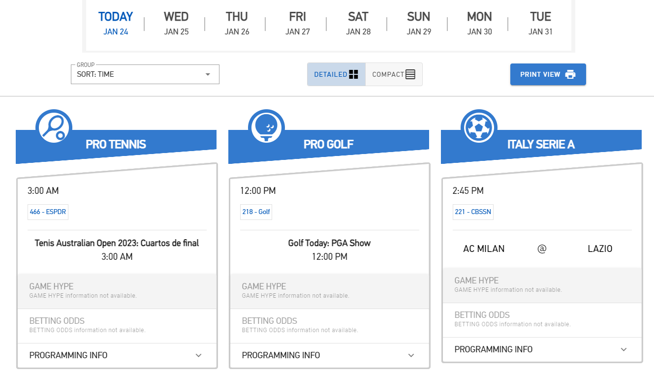 Detailed view of DIRECTV Sports Schedule