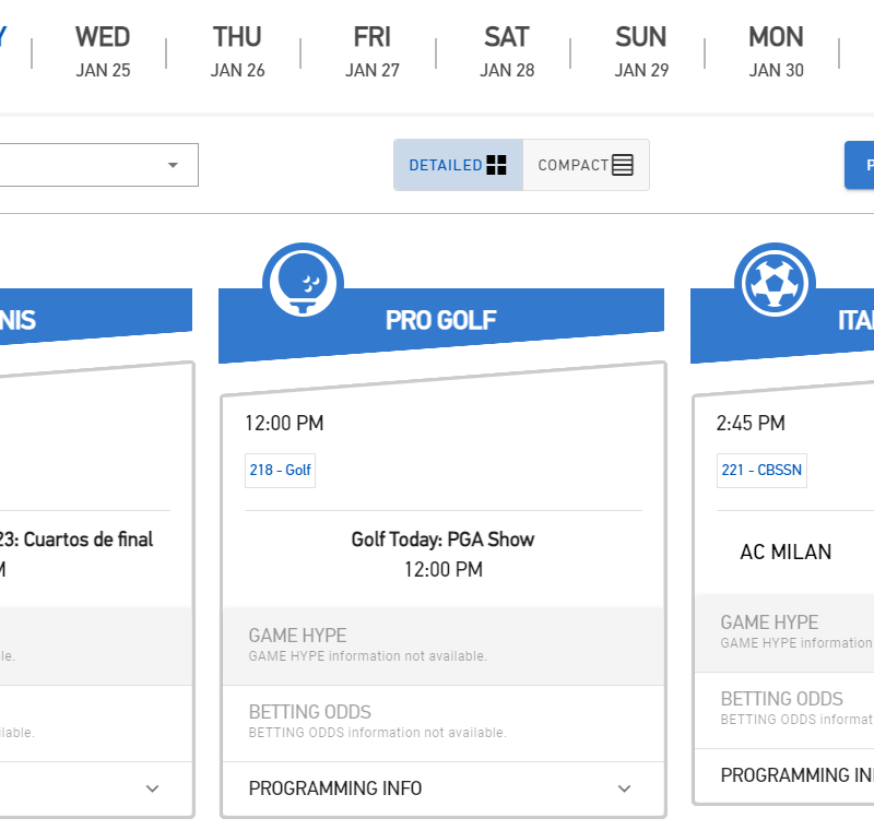 alt="Detailed view of DIRECTV Sports Schedule"