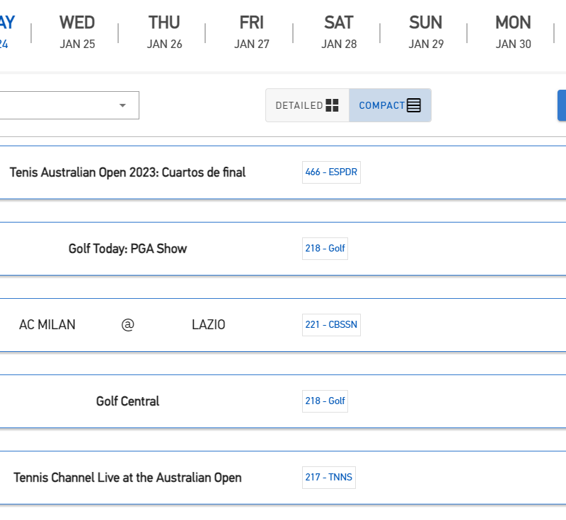 alt="Compact view of DIRECTV Sports Schedule"
