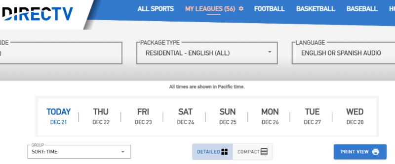 alt="Filter on DIRECTV Sports Schedule"