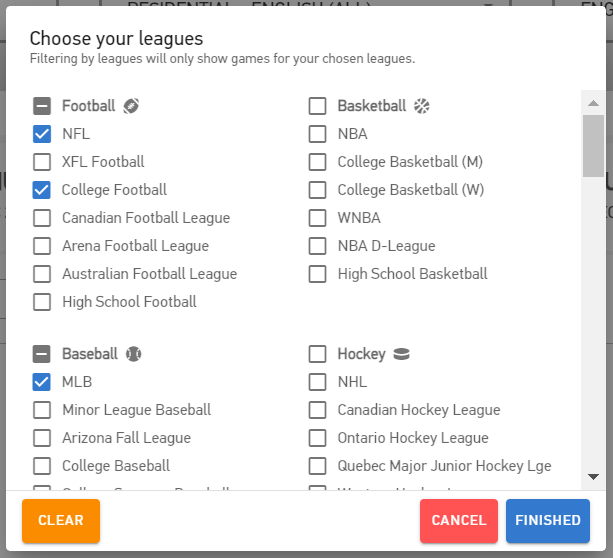 alt="My Leagues Filter in DIRECTV Sports Schedule"
