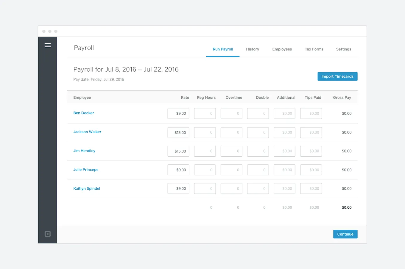 Payroll timecards example