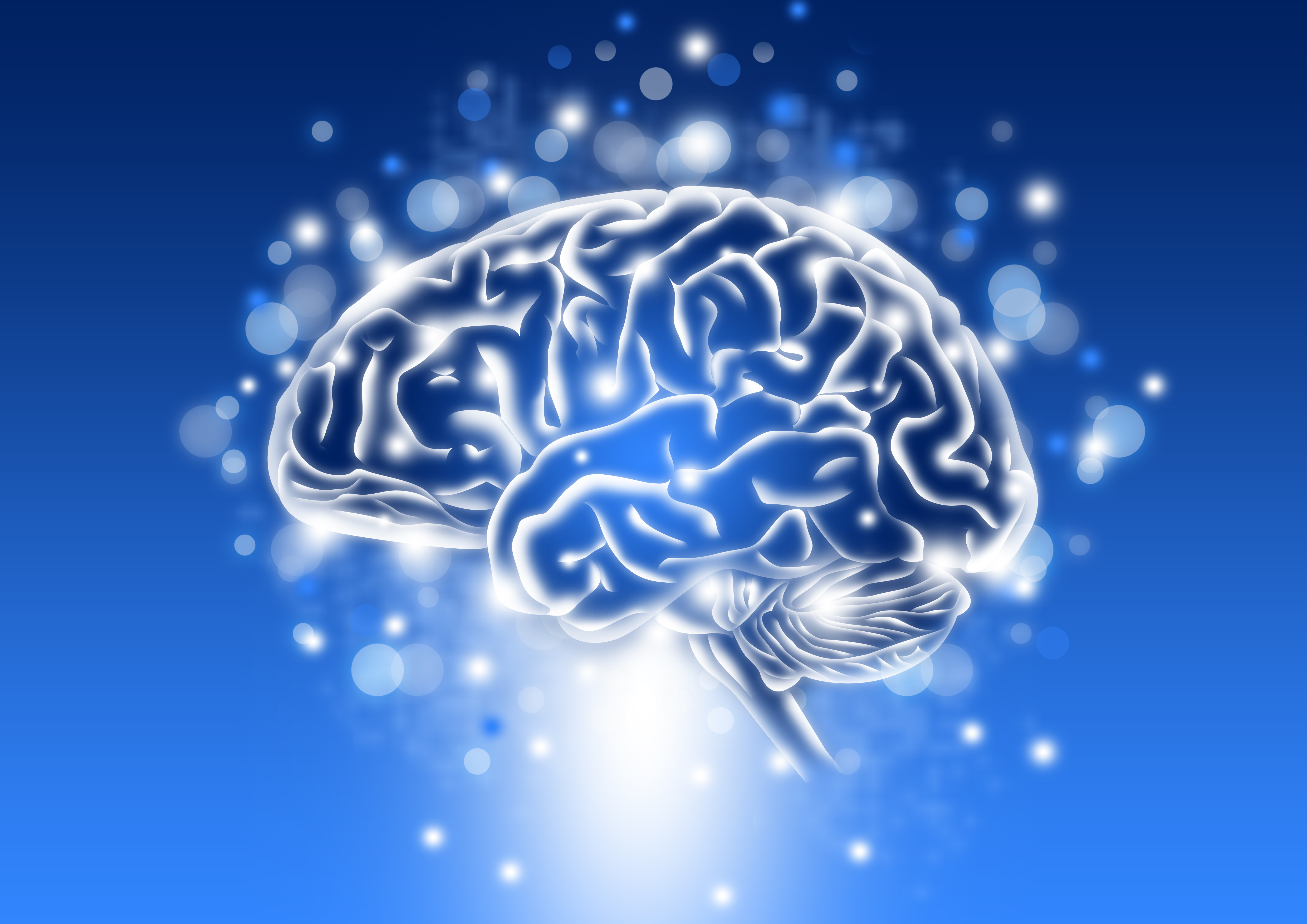 Brain - Human intelligence concept with sparkle and blue background