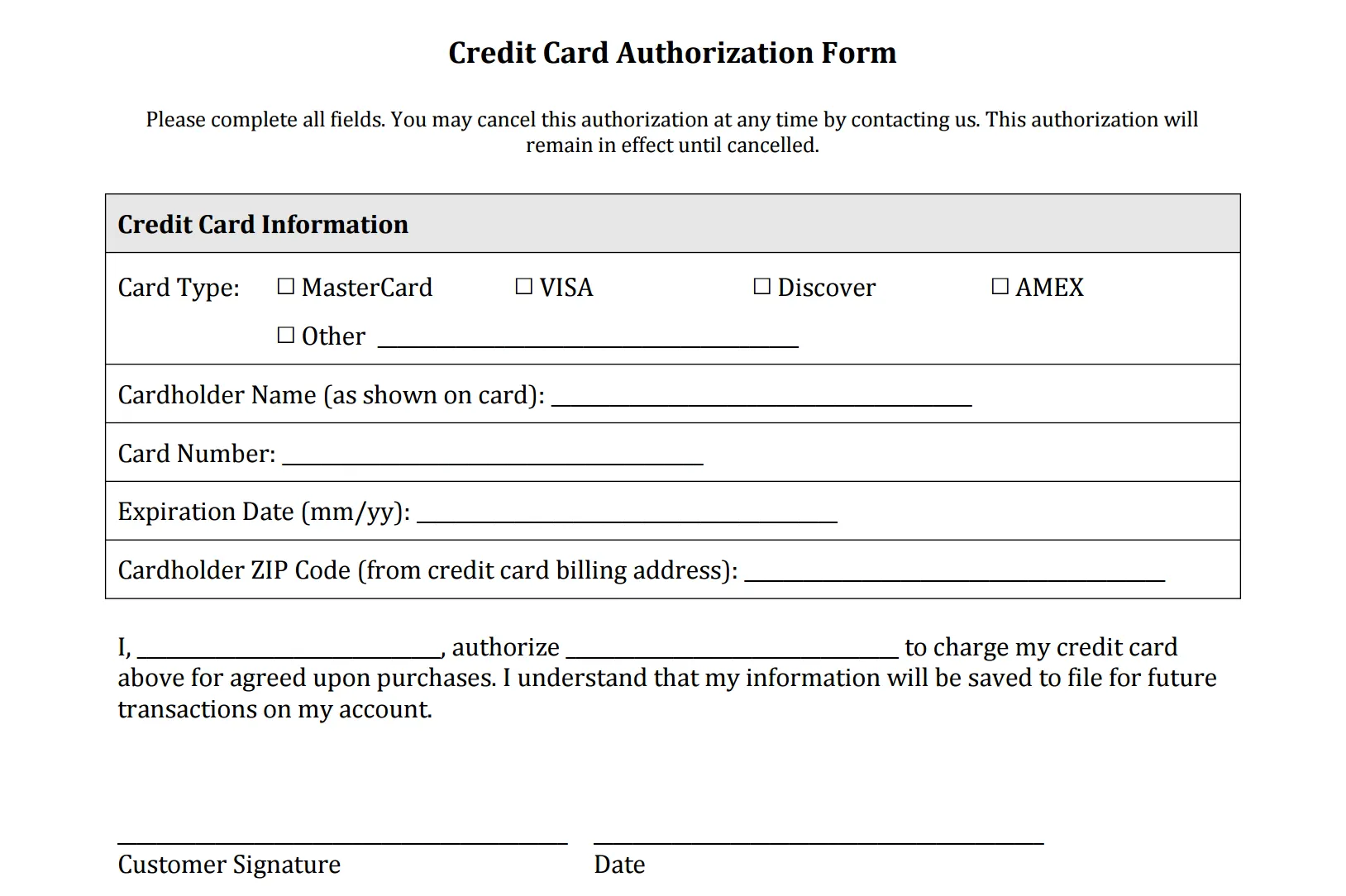 Credit Card Authorization Form Templates Debit Card Authorization Form ...