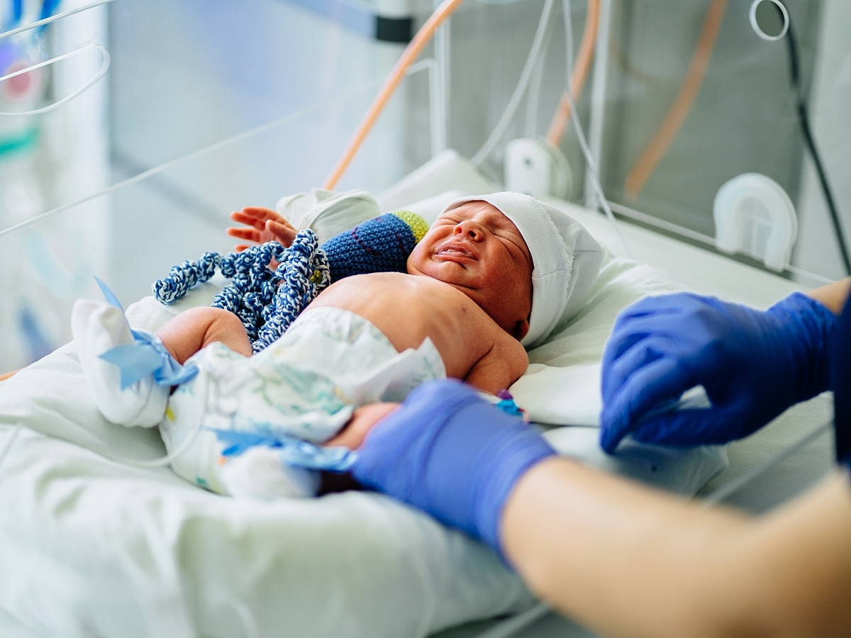 <p>Newborn baby in an incubator</p>