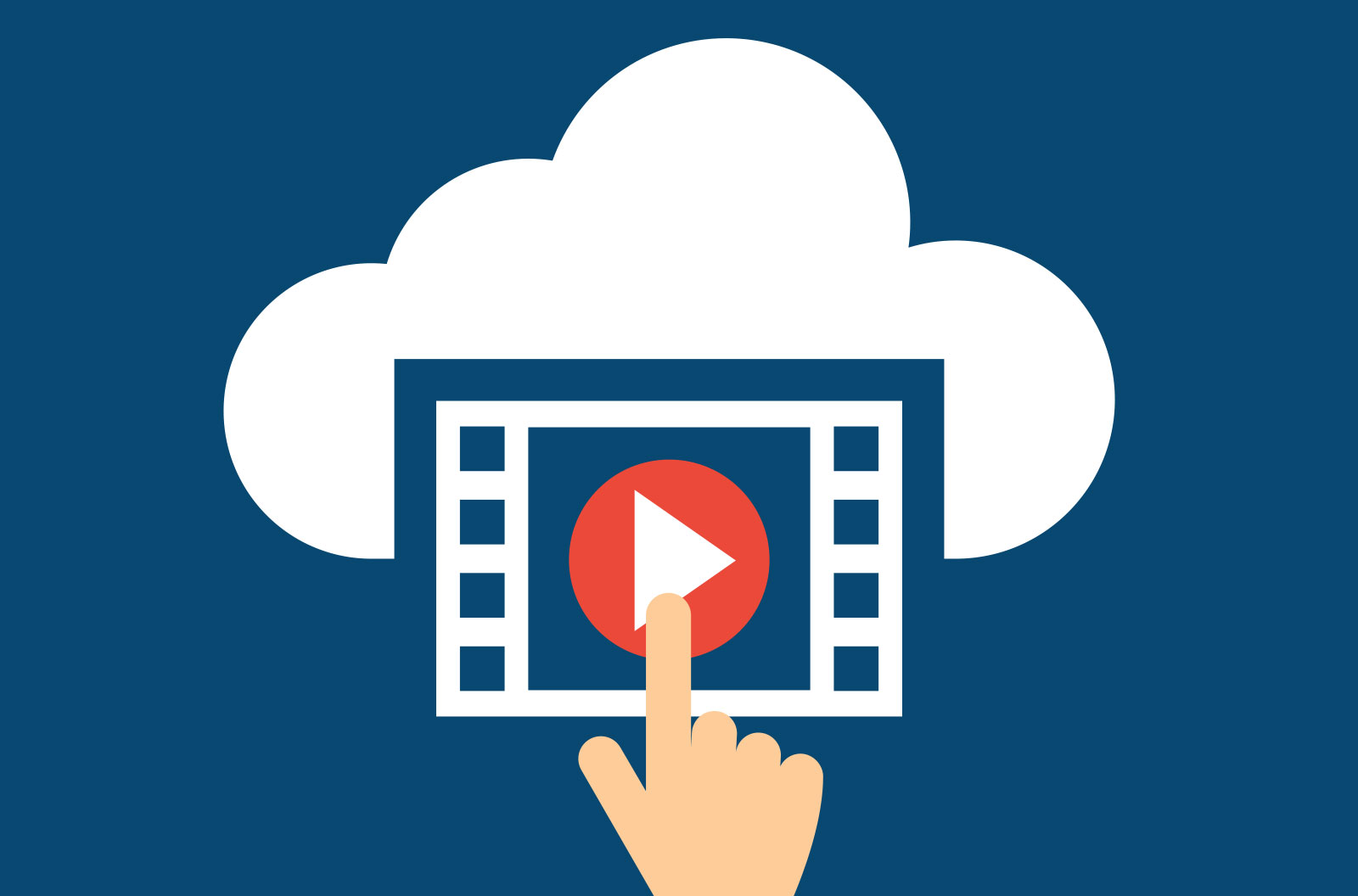 Vector illustration of hand clicking on video and cloud storage icon