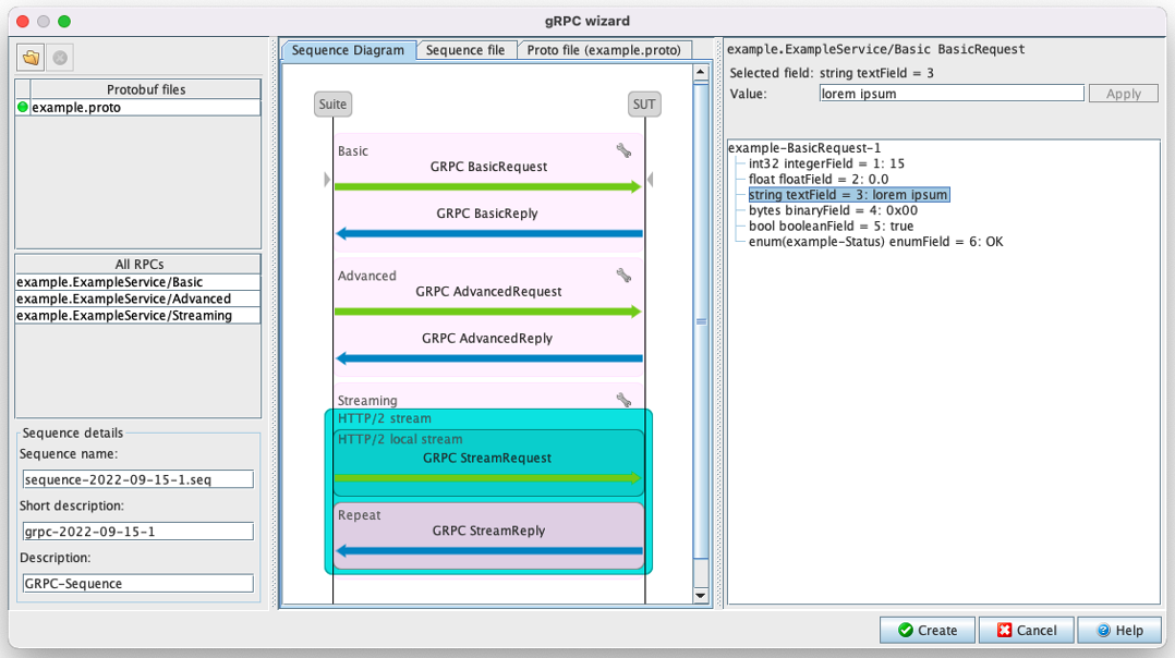 imported file example.proto in gRPC wizard | Synopsys