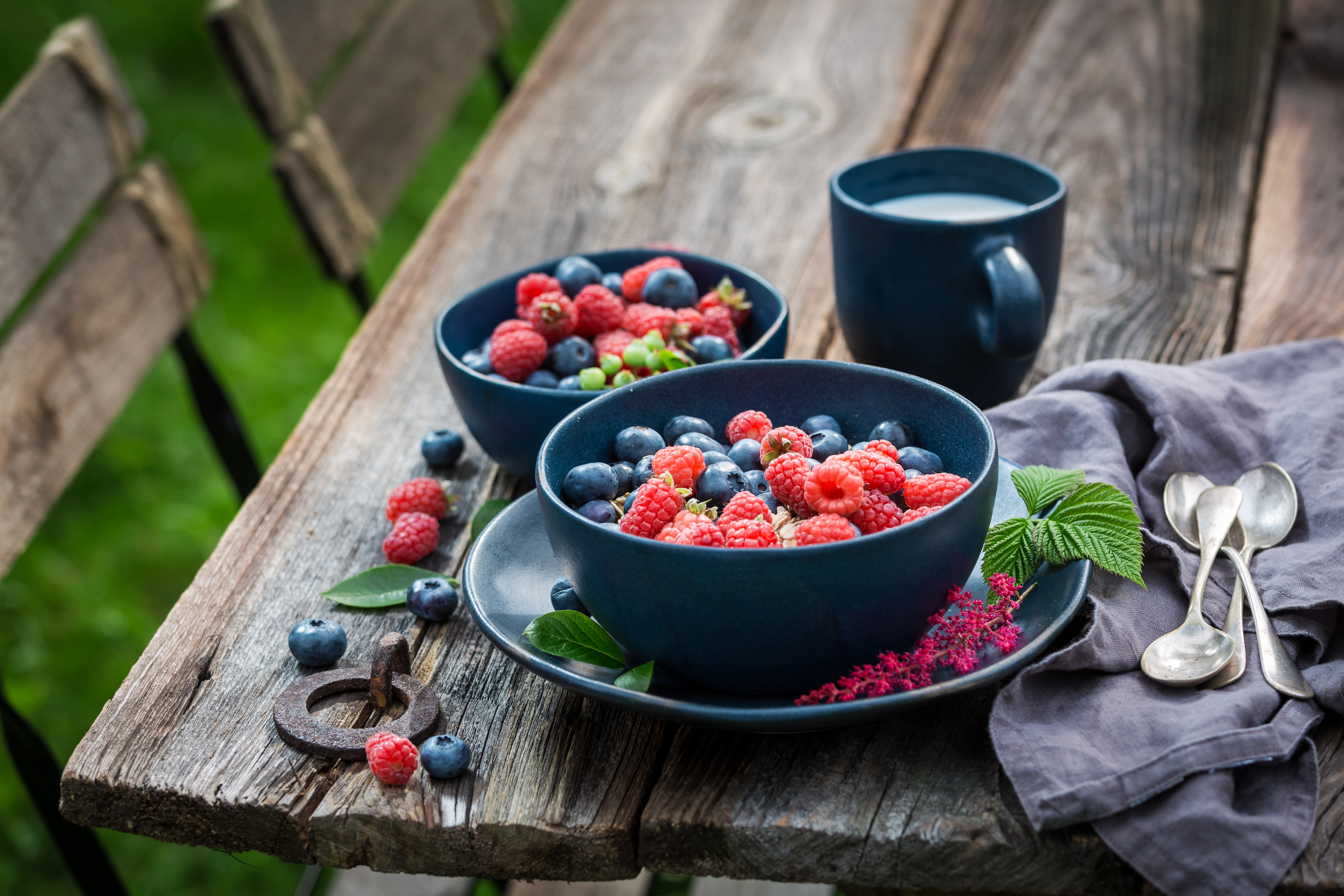 Tasty oat flakes with fresh blueberries and raspberries