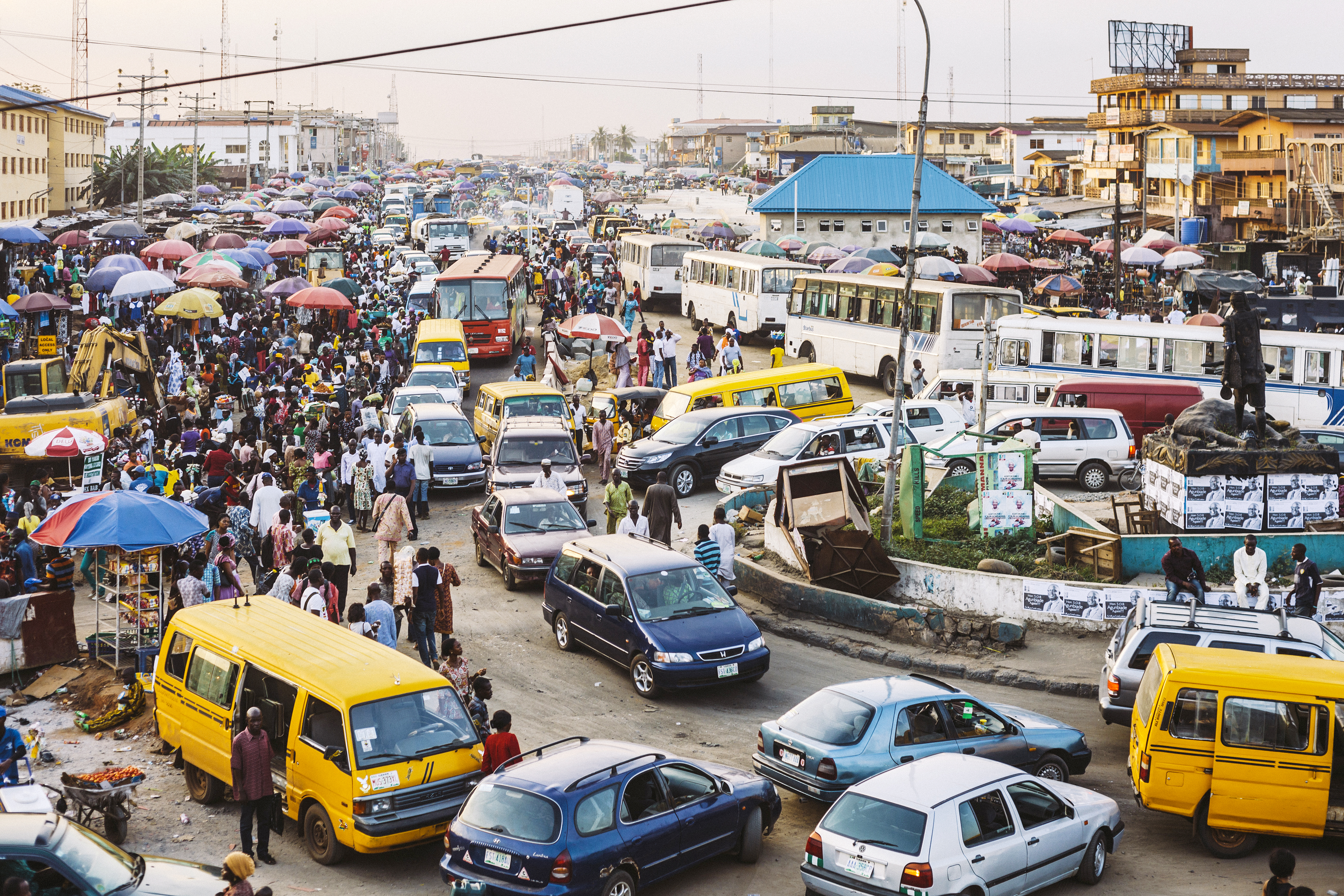 Busy streets of African town. Lagos, Nigeria.