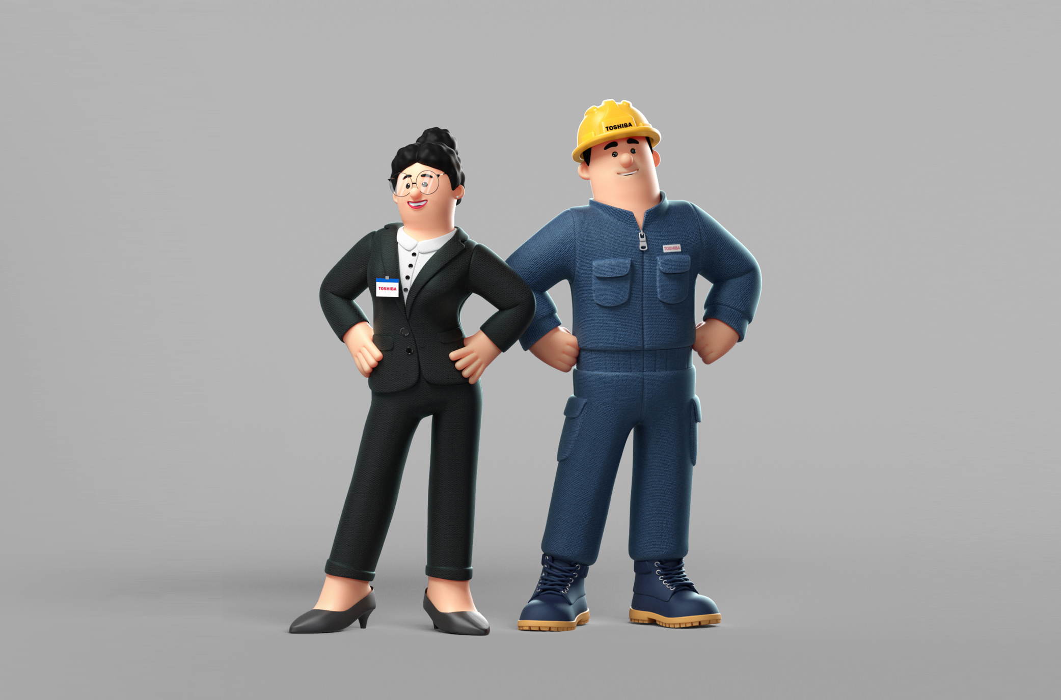 制作初期段階における、東芝従業員3Dアニメーションキャラクターのモックアップ