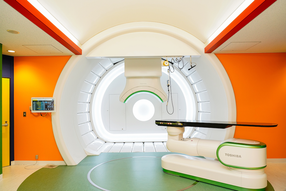 Treatment area with rotating gantry, East Japan Heavy Ion Center