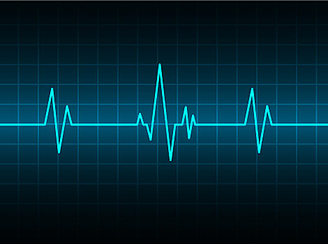 Blue Heart pulse monitor with signal and heart beat on an EKG. 