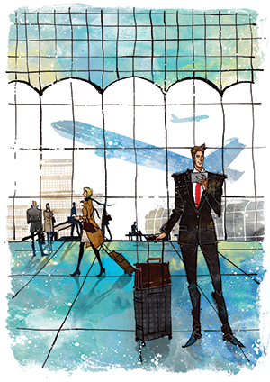 Illustration of businessman at airport