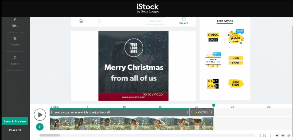 Previewing video made with iStock Video Editor