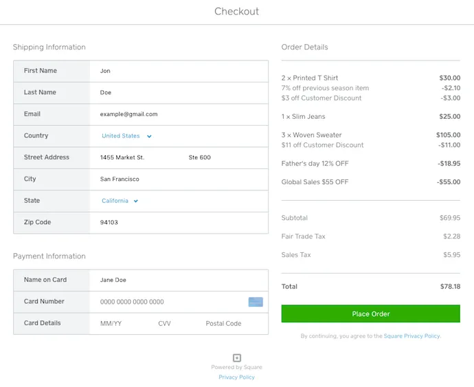 Payment processing screenshot