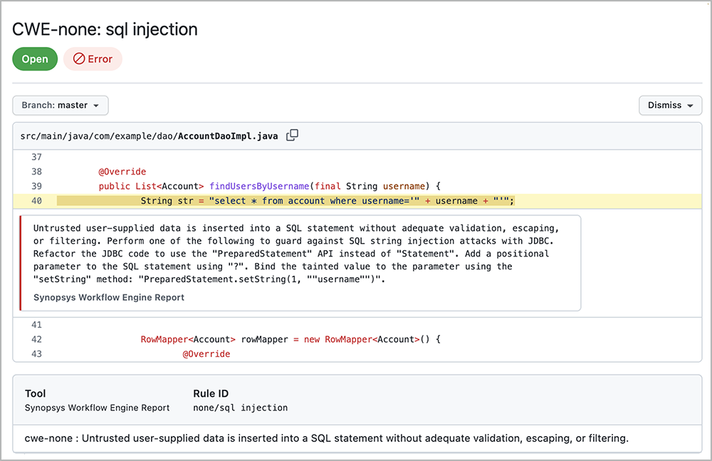 Guidance from SQL injection | Synopsys