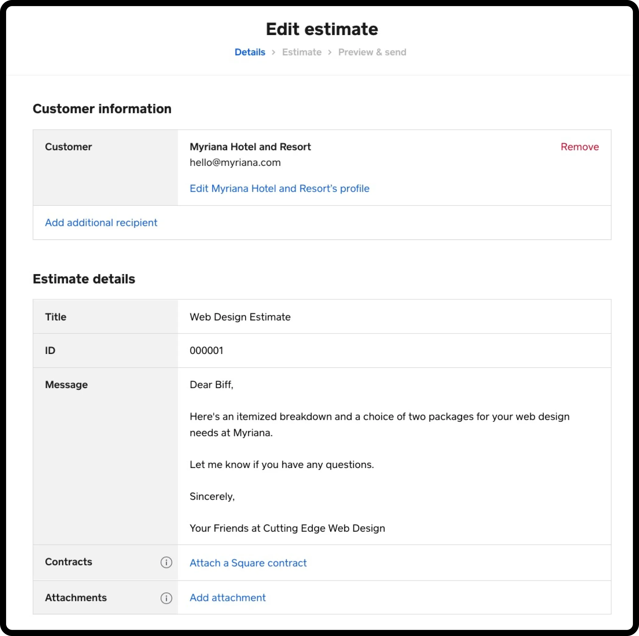 Estimates — Customer Information