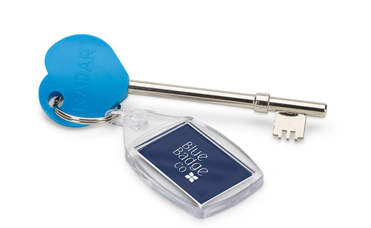A RADAR key on a blue heart fob
