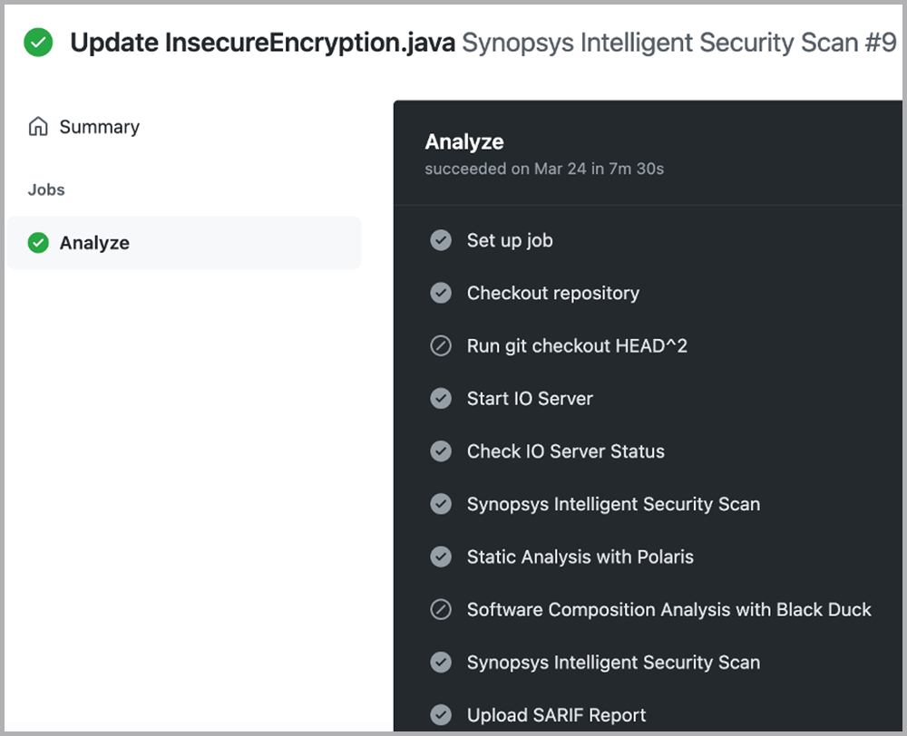 Intelligent Orchestration skips SCA and ran SAST | Synopsys