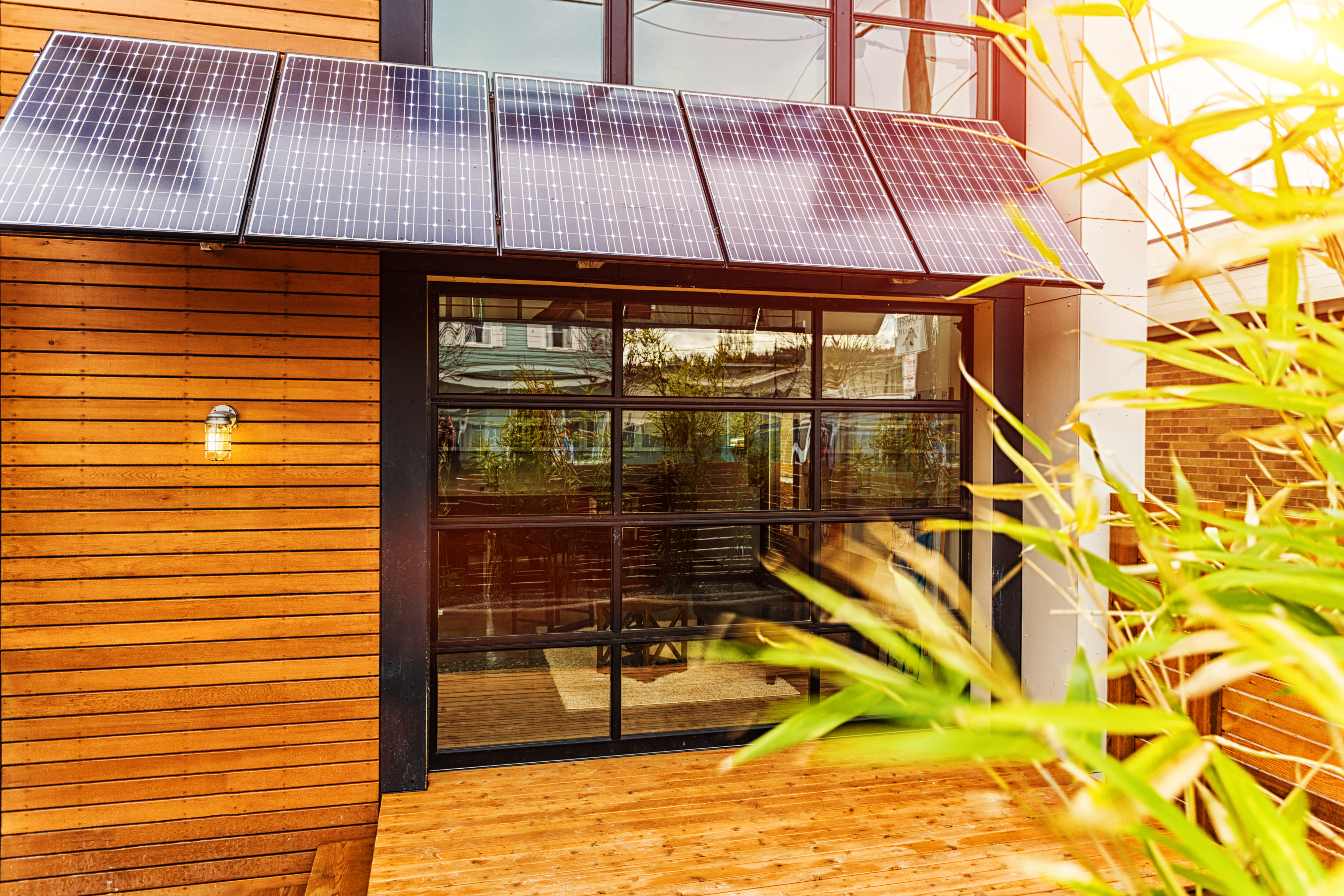 Modern Home with Solar Panel Awning