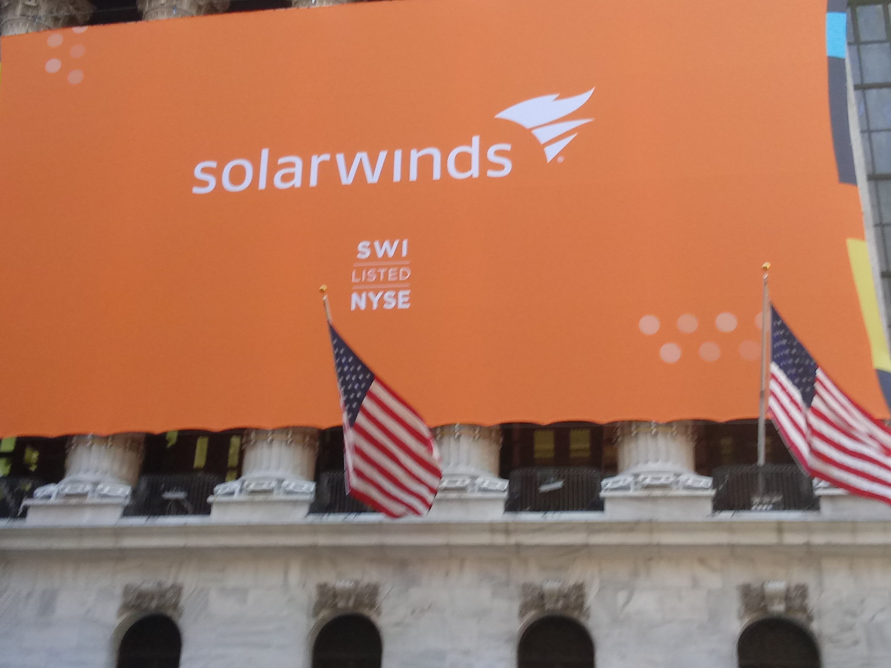 SolarWinds banner on NYSE building