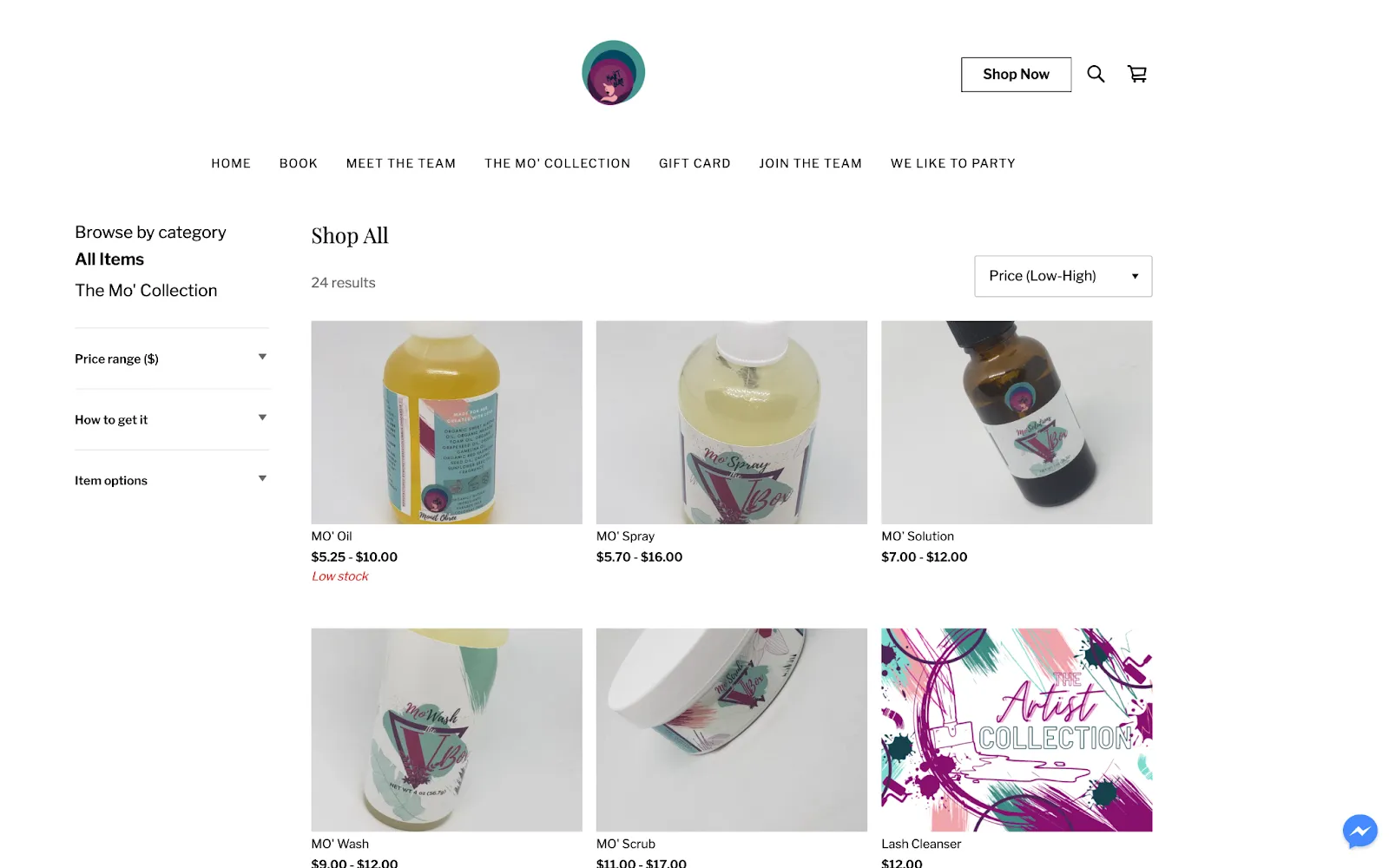 Beauty website features - Monet Obree online store