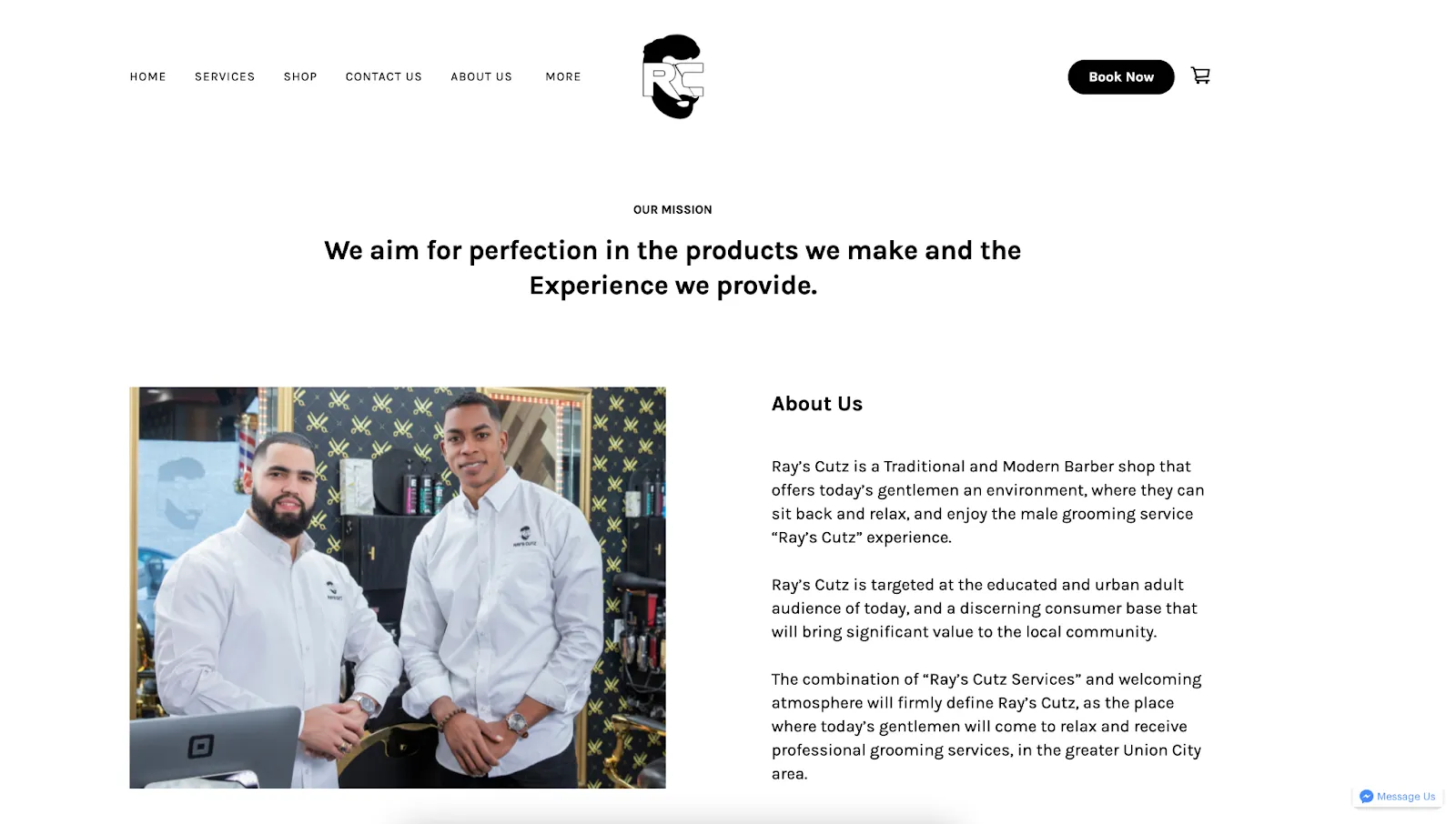 Ray's Cutz About Us page - health and beauty website features