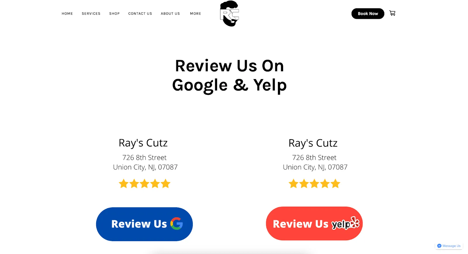 Customer review page - Ray's Cutz - barbershop website