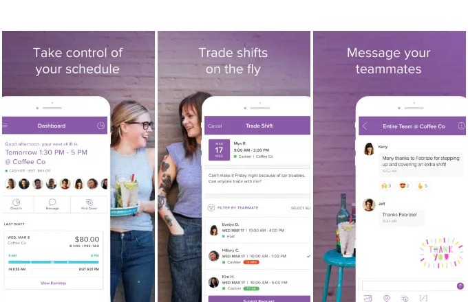 Homebase's employee management app screenshots