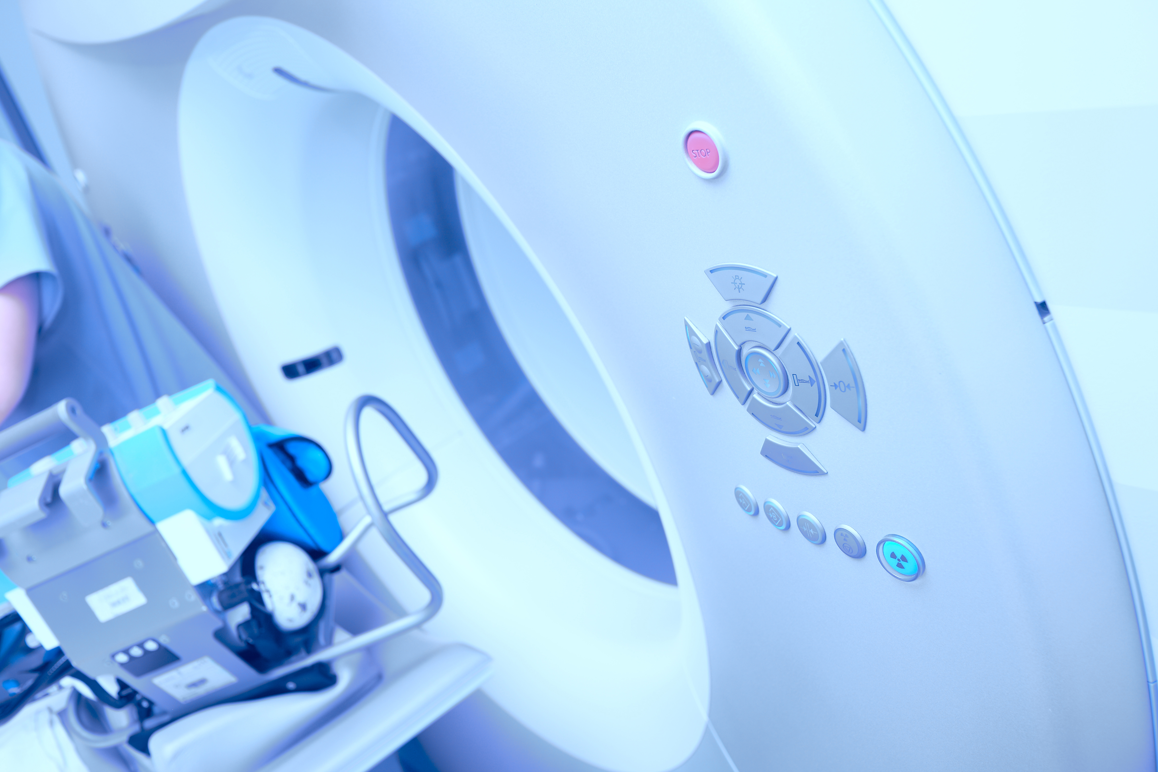 CT examination in the process. Detail of CT scanner
