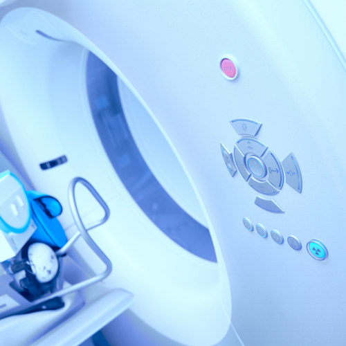 CT examination in the process. Detail of CT scanner