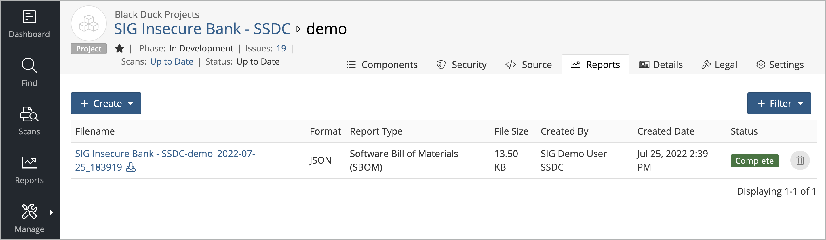 SBOM reports saved in dashboard | Synopsys